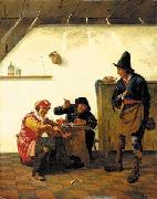 Johannes Natus Peasants smoking and making music in an inn oil painting